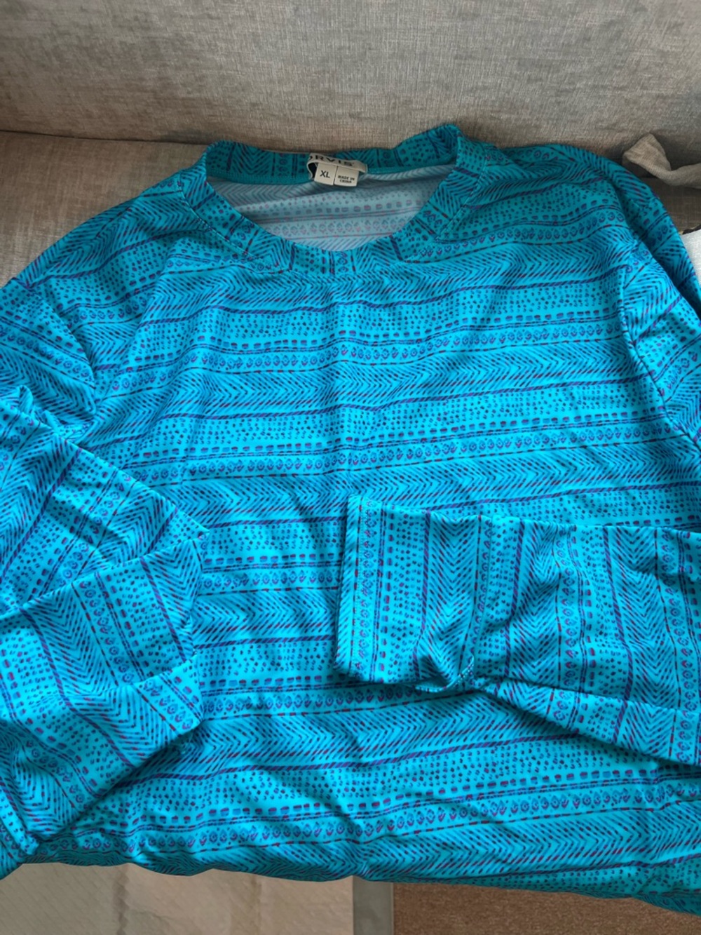 Orvis Teal Patterned Long Sleeve Swim Shirt Rash Guard